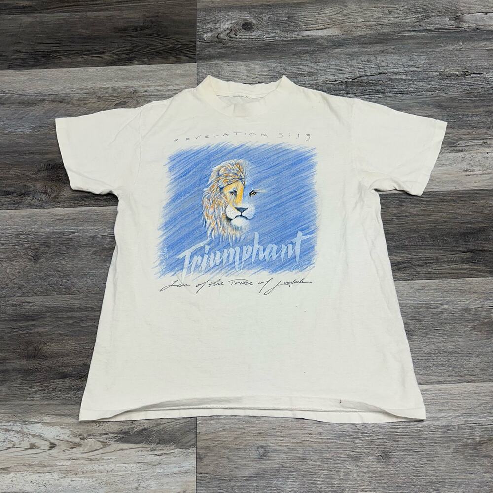 Vintage 1991 Revelations 5:13 Triumphant Lion Of The Tribe Of Judah Mens M Shirt